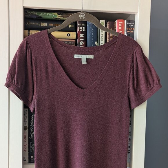 Plum-Colored Lightweight Short Sleeve Sweater / Size L - Picture 2 of 6